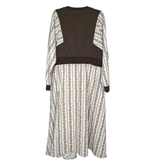 🆕 Anniewear Los Angeles Long Sleeve Midi Dress Brown Bodice with Floral Skirt - Picture 3 of 12